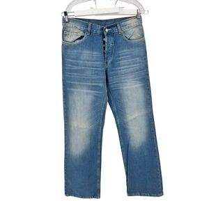 H&M Jeans Straight Leg‎ Mens 31x32 Blue Button Fly Medium Wash Divided Faded
